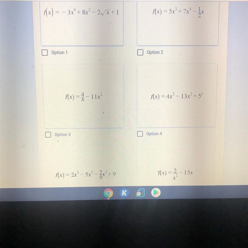 1) Which of the following are considered POLYNOMIALS according to the rules of polynomials-example-1