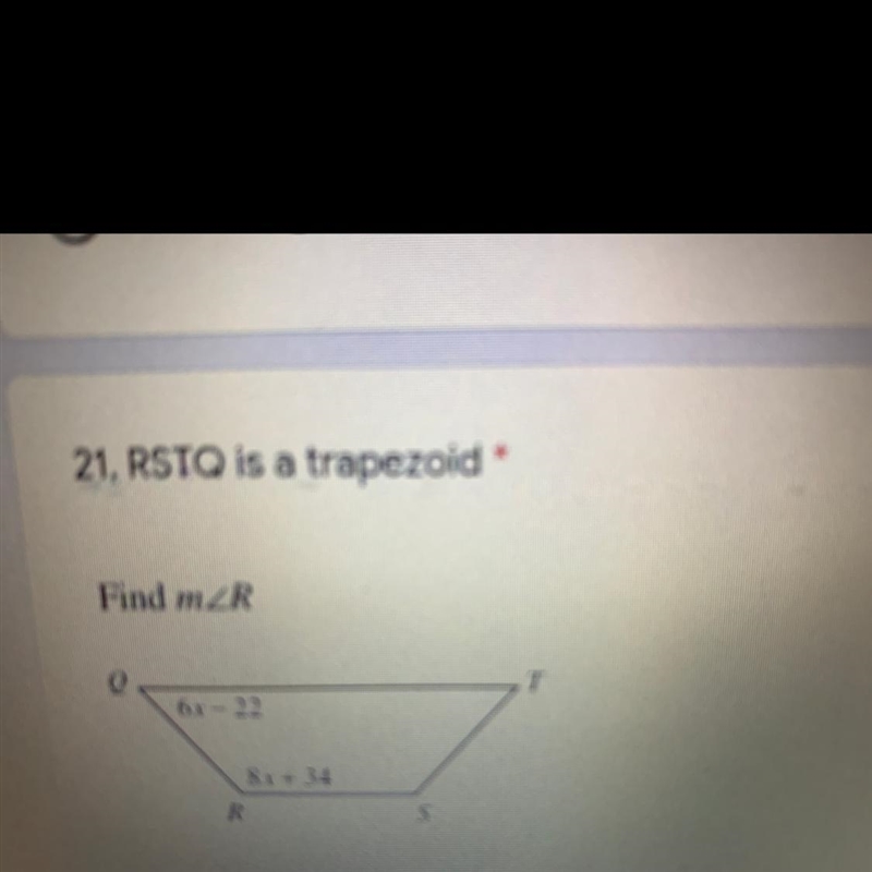 RDTQ is a trapezoid. Find measure of angle R-example-1