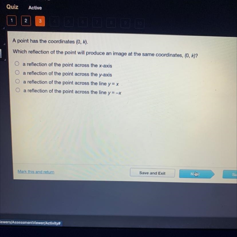 a point has the coordinates (0,k) what is reflection of the point will proceed in-example-1