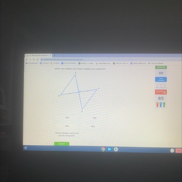 Answered Which rule explains why these triangles are congruent? K 65 Time elapsed-example-1