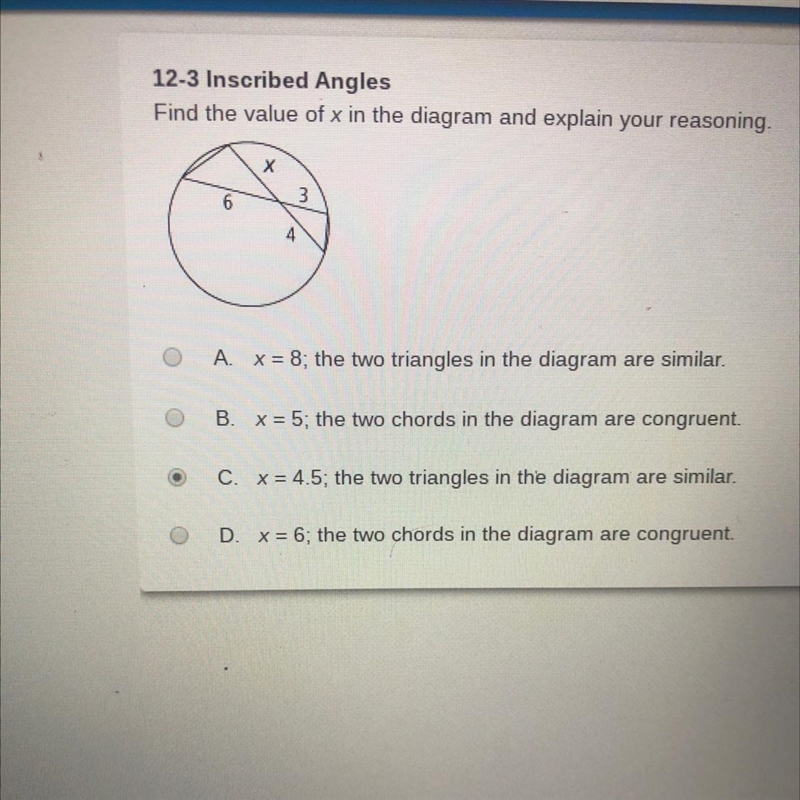 Find the value of x in the diagram and explain your reasoning-example-1