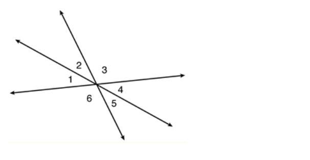 What is the relationship between angles 1, 2, and 6? A. they are vertical B. they-example-1