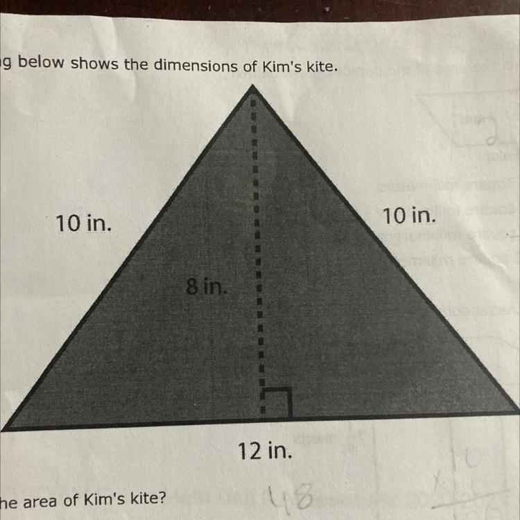 The drawing below shows the dimensions of Kim’s kite. What is the are of Kim’s kite-example-1