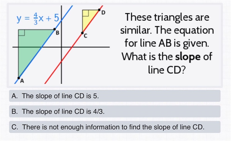 These triangles are similar. The equation for line AB is given. What is the slope-example-1