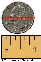 Measure the diameter of the quarter to the nearest eighth of an inch. (Hint: The diameter-example-1