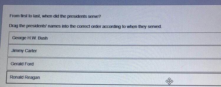 From first to last, when did the presidents serve? Drag the presidents' names into-example-1