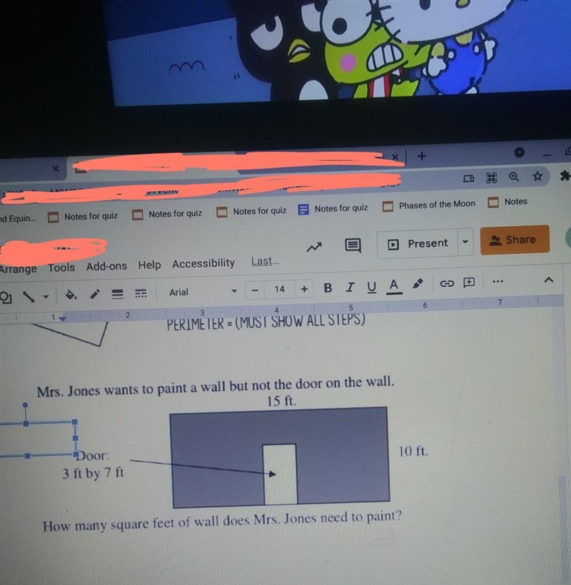 Mrs.Jones wants to paint a wall but not the door on the wall. How many square feet-example-1