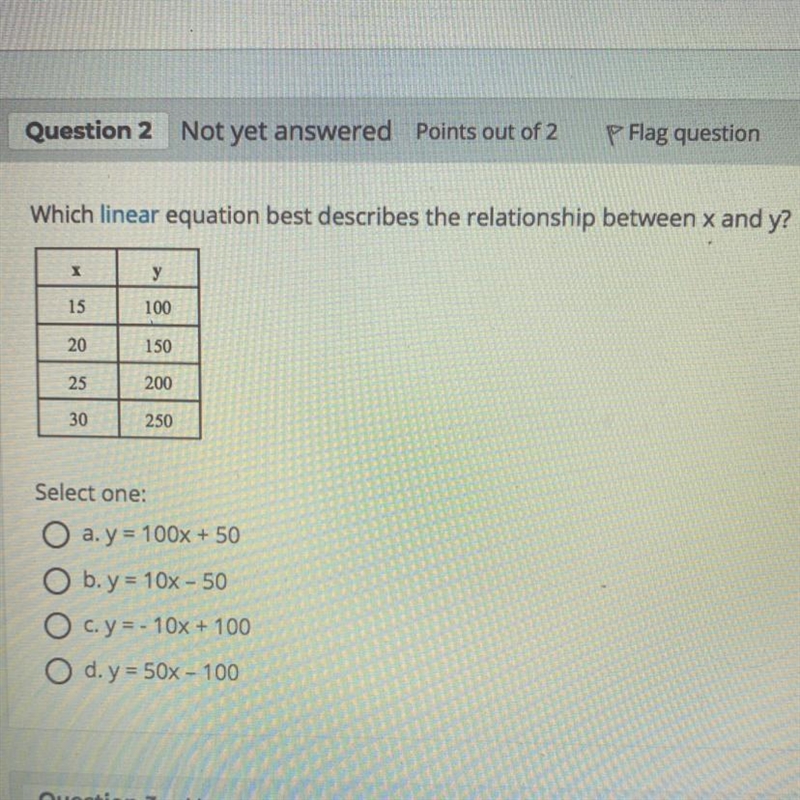 Which linear equation best describes the relationship between x and y?-example-1