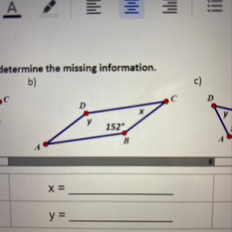 Please help this is due today Given parallelogram ABCD determine the missing information-example-1