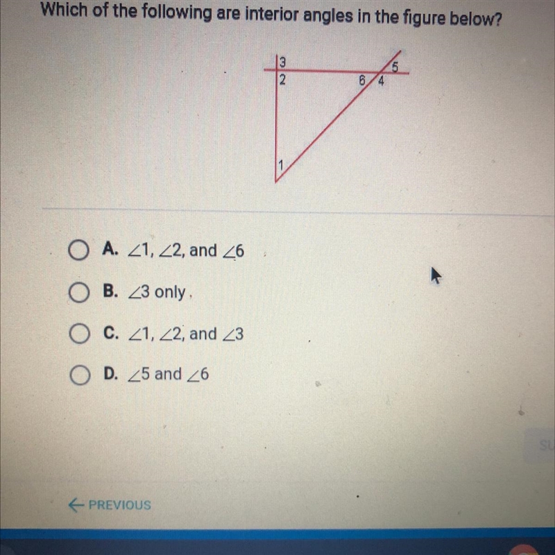 Which of the following are interior angles in the figure below?-example-1