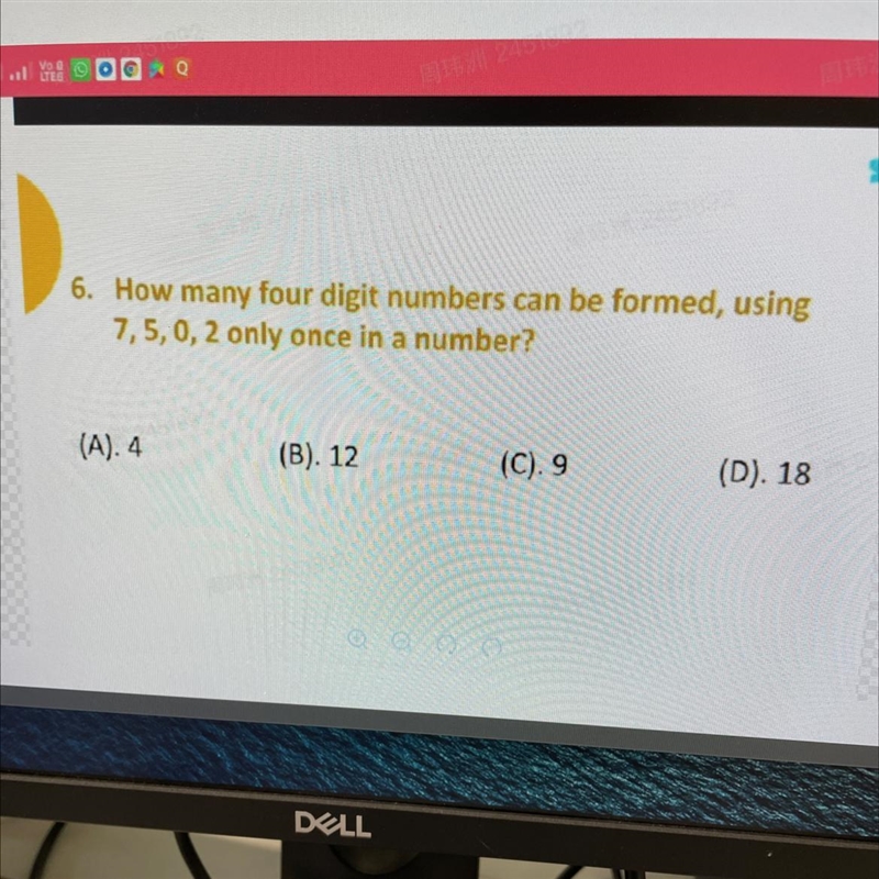 6. How many four digit numbers can be formed, using 7,5, 0, 2 only once in a number-example-1