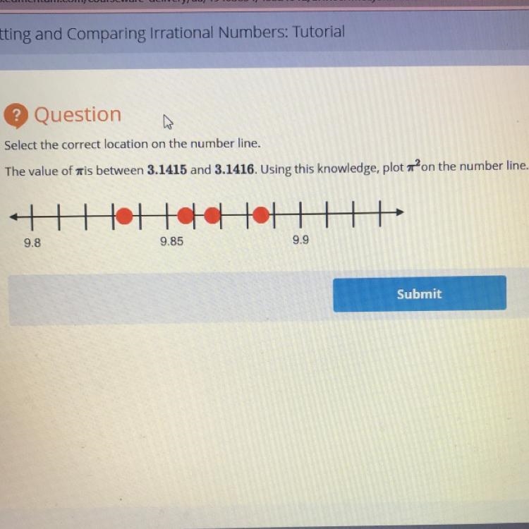 Select the correct location on the number line. The value of tis between 3.1415 and-example-1