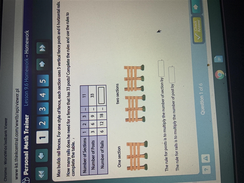 Max builds rail fences.for one style of fence,each section uses 3 vertical fence post-example-1