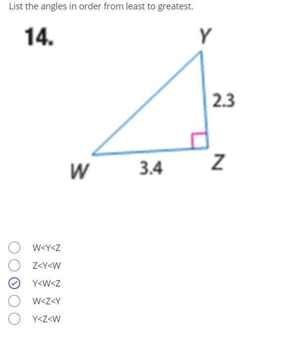 List the angles from least to greatest! URGENT (BETTER IMAGE)-example-1