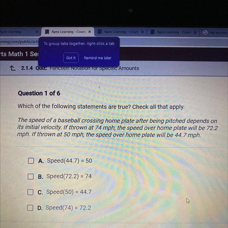 Which of the following statements are true? Check all that apply. The speed of a baseball-example-1