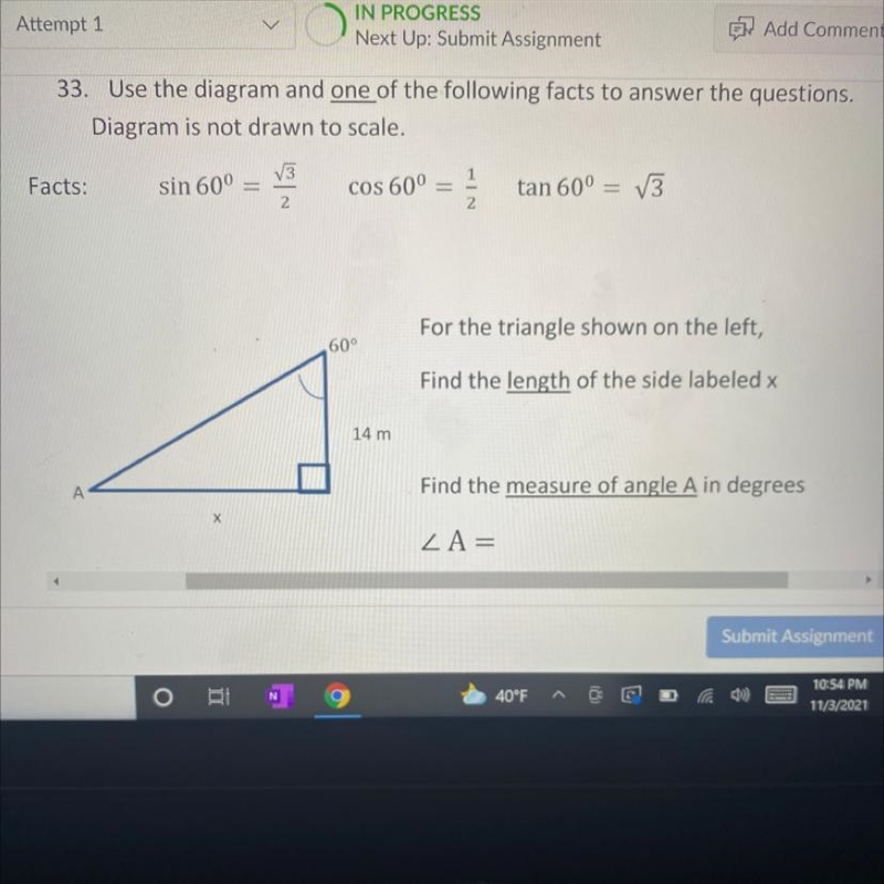 For the triangle shown on the left, find the length of the side labeled x find the-example-1