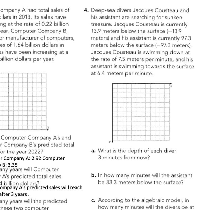 Question 4: QA: once is the depth of each diver for three minutes from now QB: in-example-1