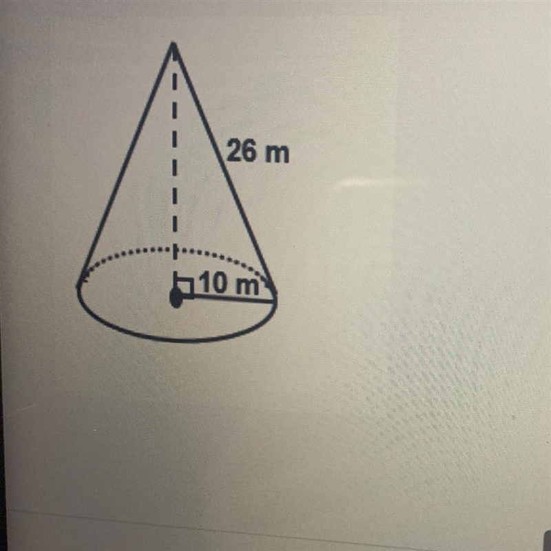 Find the VOLUME of the right circular cone: 26 m 10 m-example-1