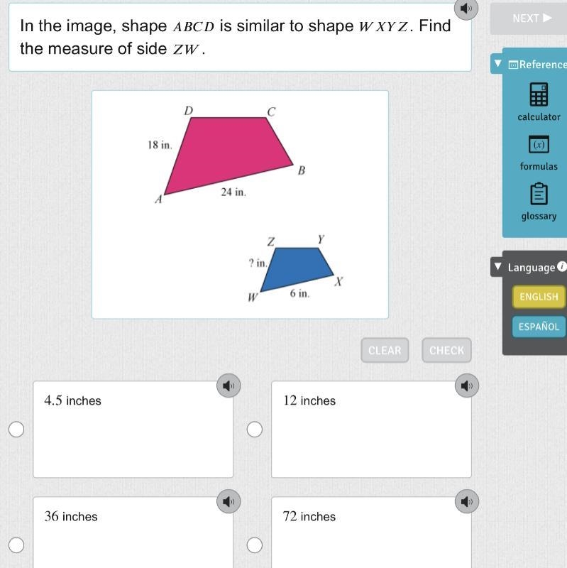 In the image, shape A B C D is similar to shape W X Y Z . Find the measure of side-example-1