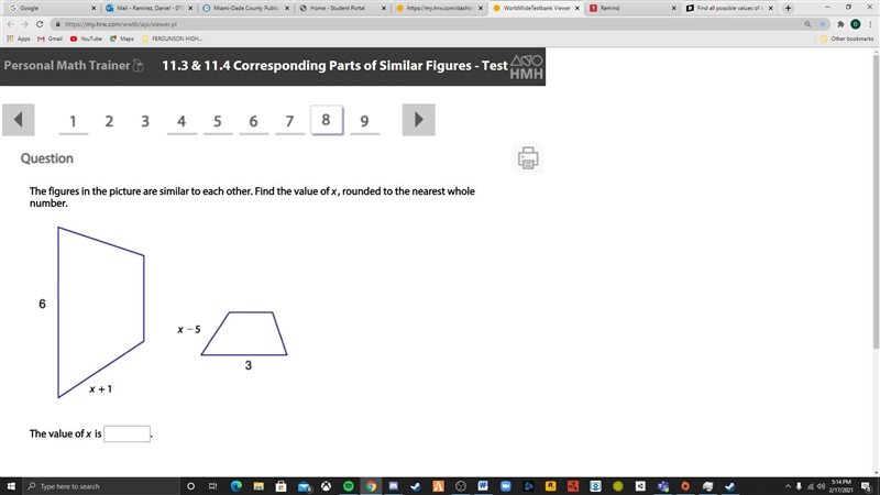 The figures in the picture are similar to each other. Find the value of x, rounded-example-1