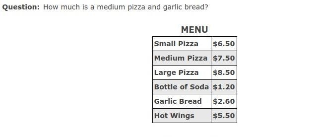 How much is a medium pizza and garlic bread?-example-1