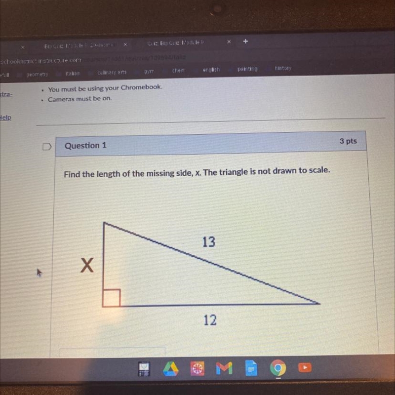 Find the length of the missing side, x. The triangle is not drawn to scale. 13 X 12-example-1