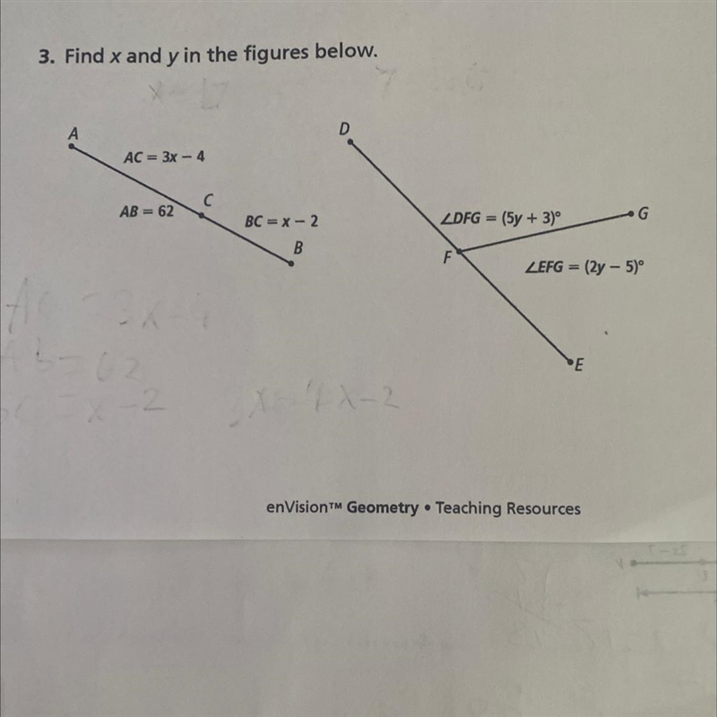 3. Find x and y in the figures below. 15 points-example-1