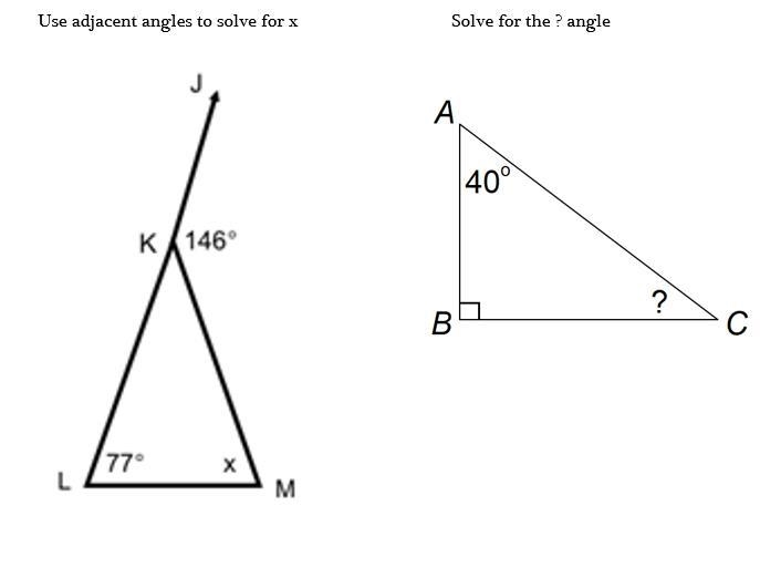 Solve the following triangle angles-example-1