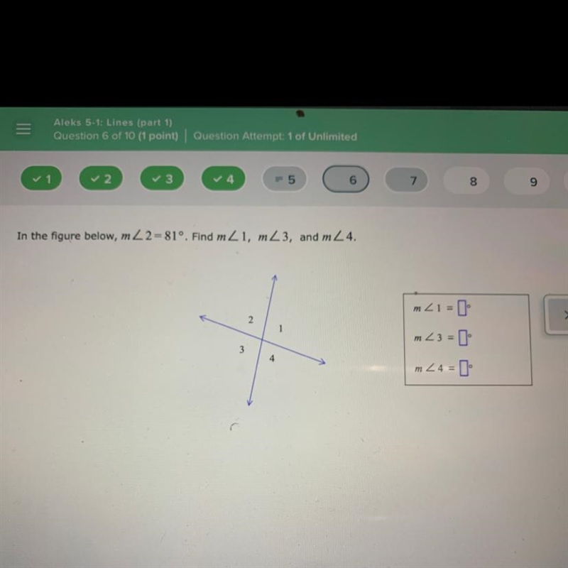 I NEED HELP !! PICTURE IS UP THERE ^ In the figure below, m_2=81º. Find mZ1, mZ3, and-example-1