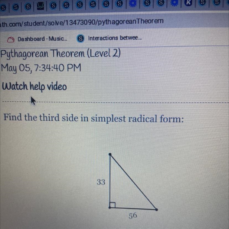 Find the third side in simplest radical form: 33 56-example-1