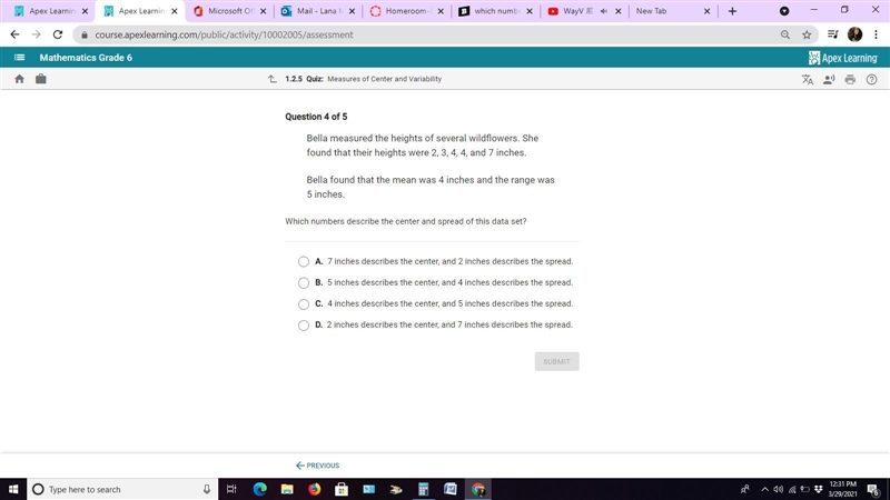 Plz help me which number describes the center of the data set below?-example-1