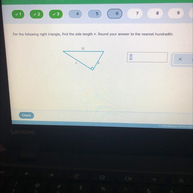 For the following right triangle, find the side length x, Round your answer to the-example-1