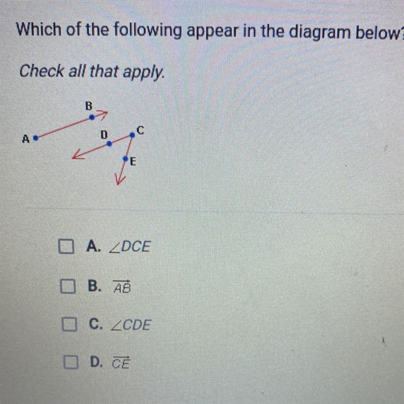 Which of the following appear in the diagram below? Check all that apply.-example-1