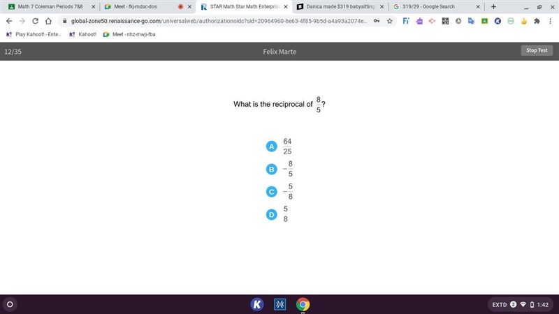 What is the reciprocal of 8/5?-example-1