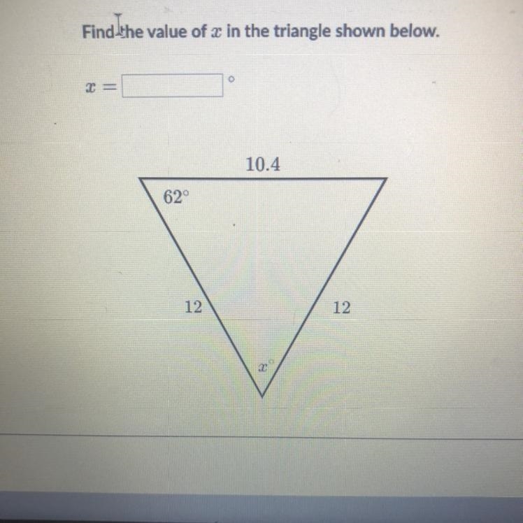 Find the value of x in the triangle shown below. x=-example-1