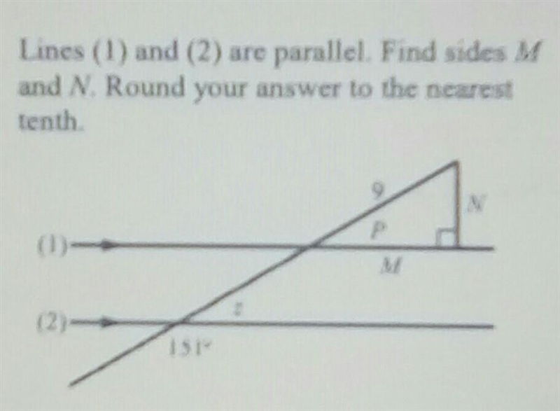 Plz help me find sides M and N round to the nearest tenth​-example-1