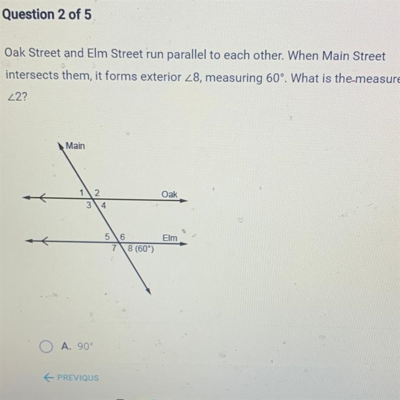 Oak Street and Elm Street run parallel to each other. When Main Street intersects-example-1