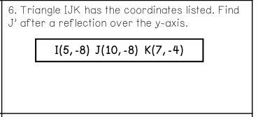 Triangle IJK has the coordinates listed. Find J' after a reflection over the y-axis-example-1