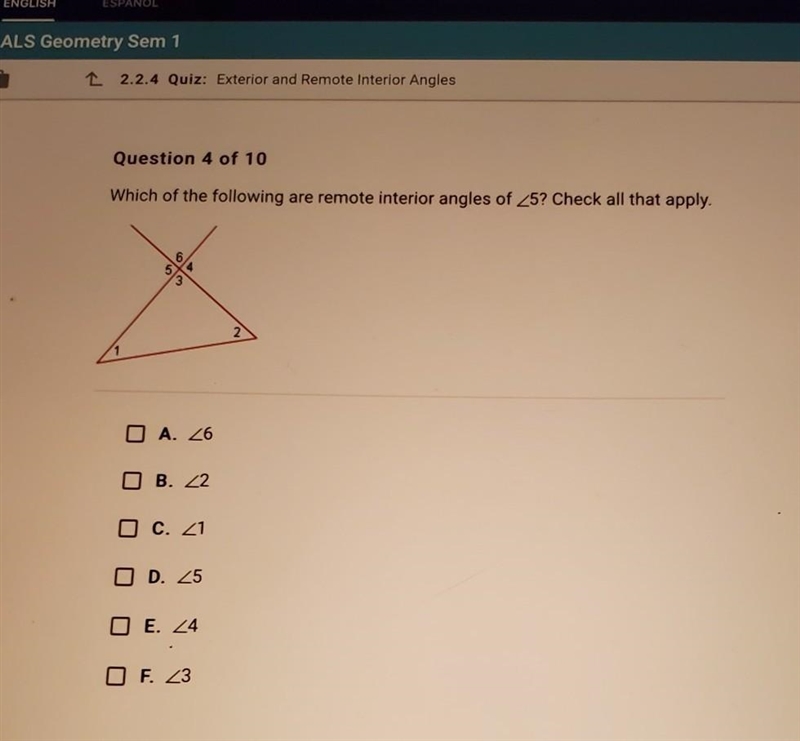 Which of the following are remote interior angles of Z5? Check all that apply.​-example-1