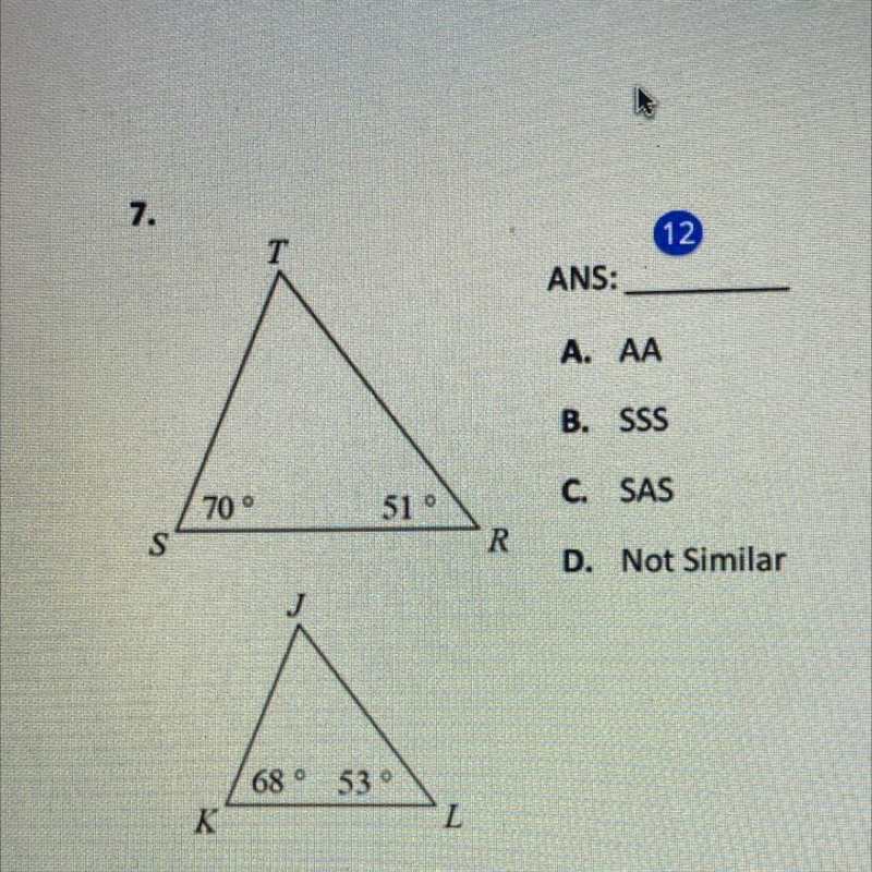 Picture Added Triangles AA SSS SAS Not Similar-example-1