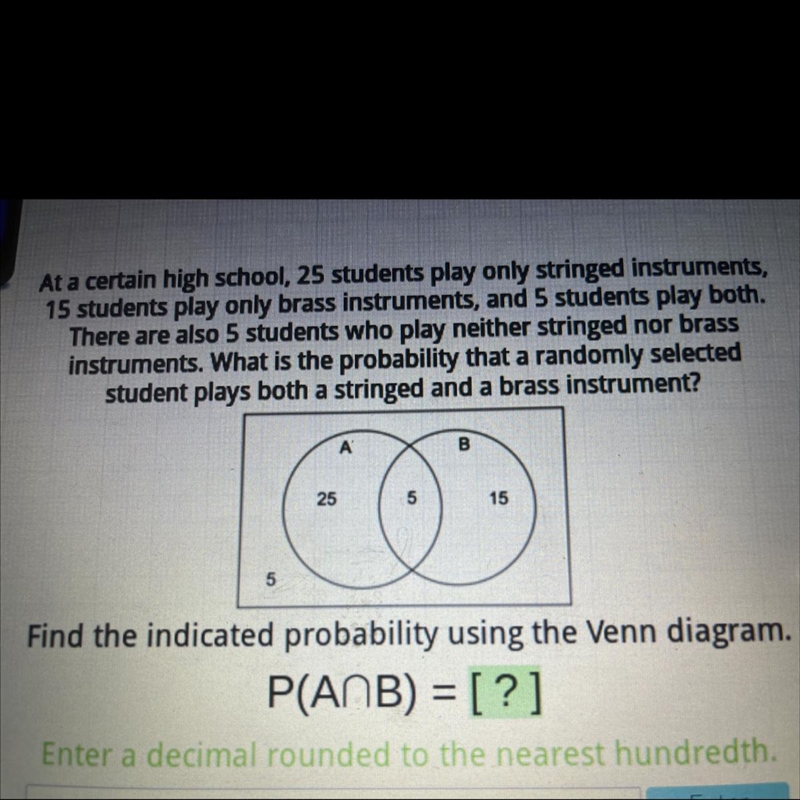 Find the indicated probability using the venn diagram-example-1