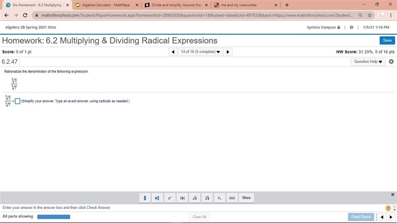 Rationalize the denominator of the following expression.-example-1