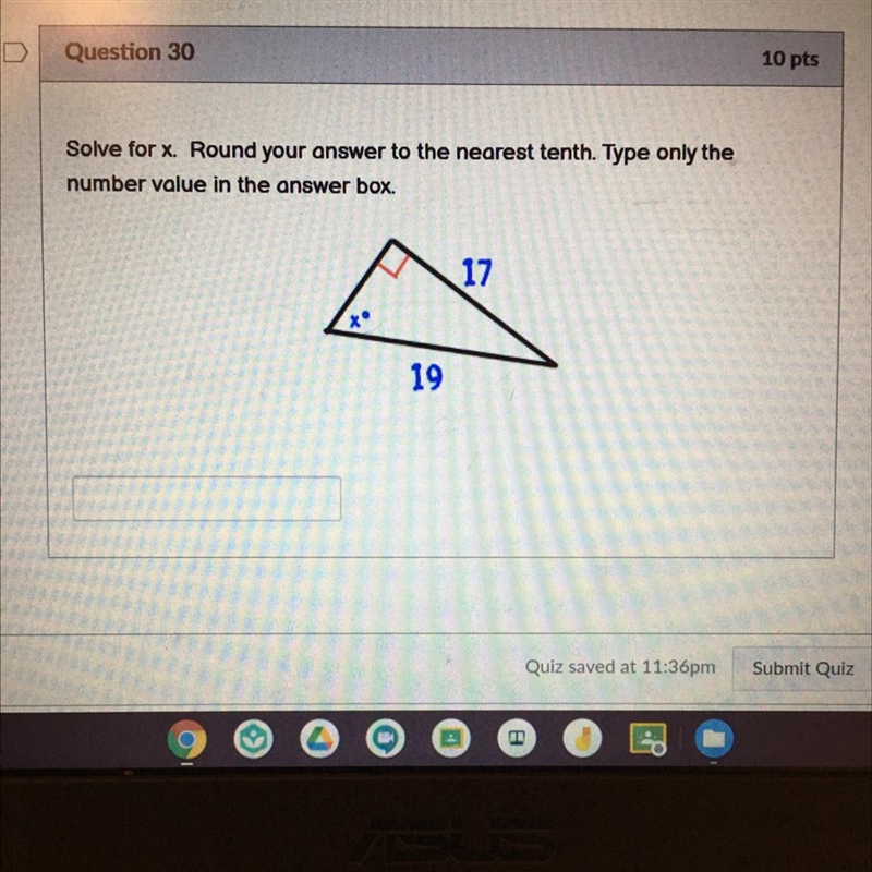 Solve for x. Round your answer to the nearest tenth. Type only the number value.-example-1