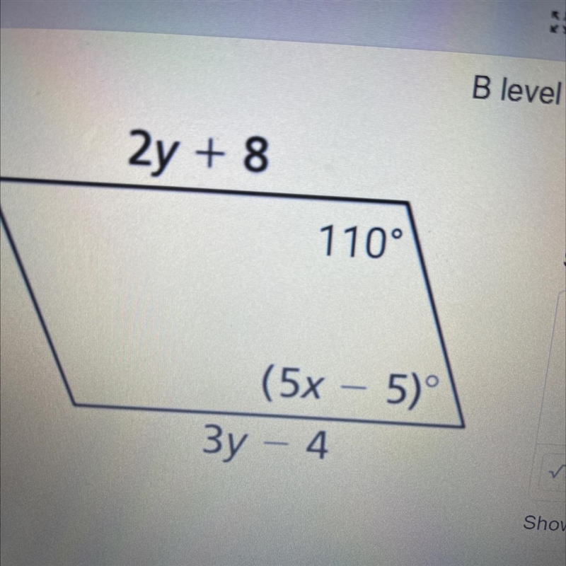 Find the value of each variable in the parallelogram-example-1