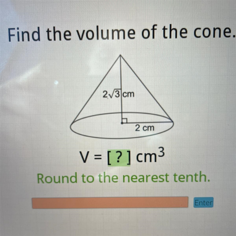 Find the volume of the cone.-example-1