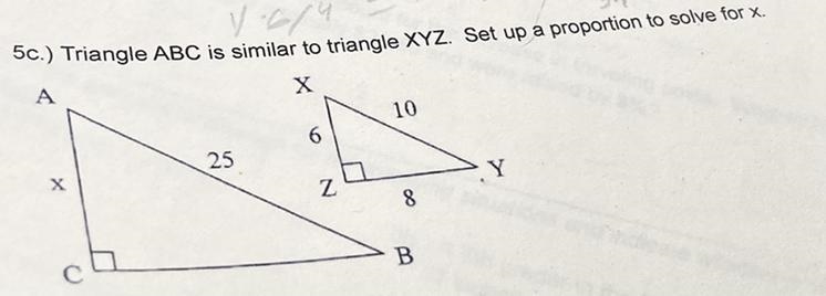 Triangle ABC is similar to triangle XYZ. Set up a proportion to solve for x-example-1