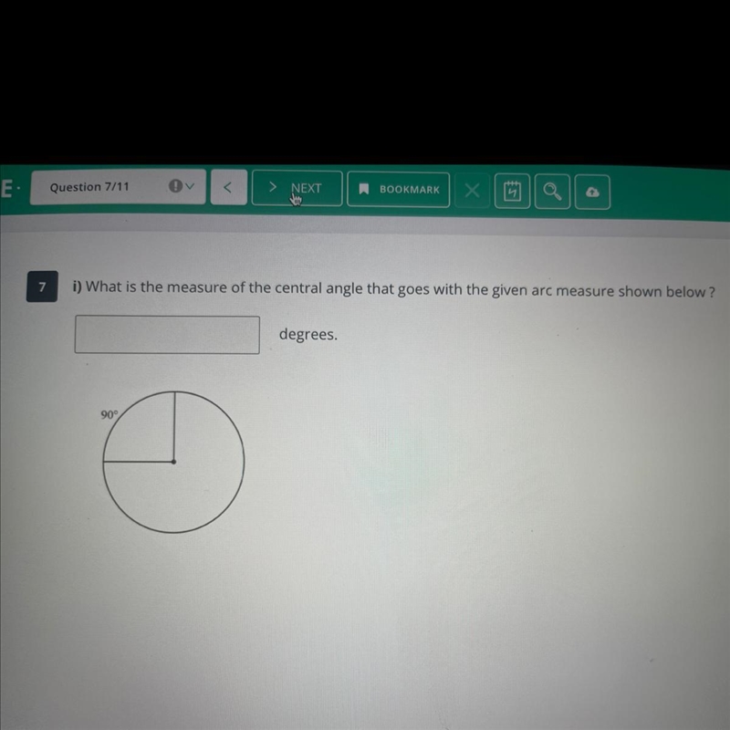 What is the measure of the central angle that goes with the given arc measure shown-example-1