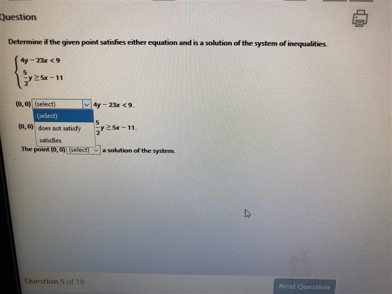 Determine if the given point satisfies either equations and is a solution of the system-example-1