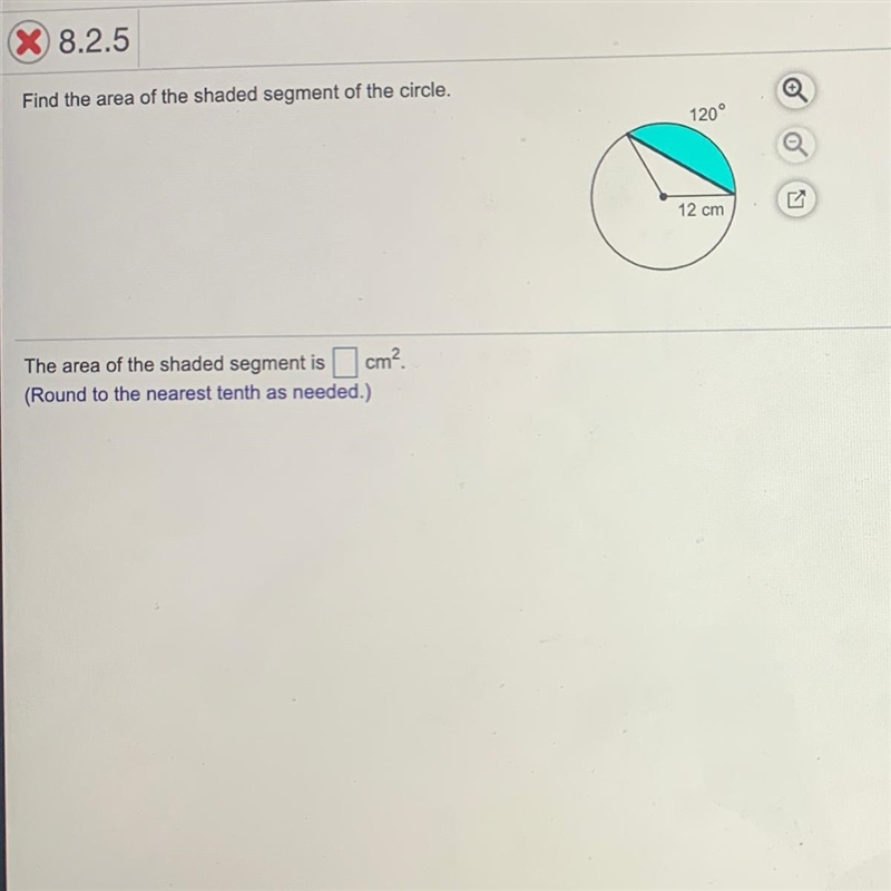 Find the area of the shaded segment of the circle. (Round to the nearest tenth as-example-1