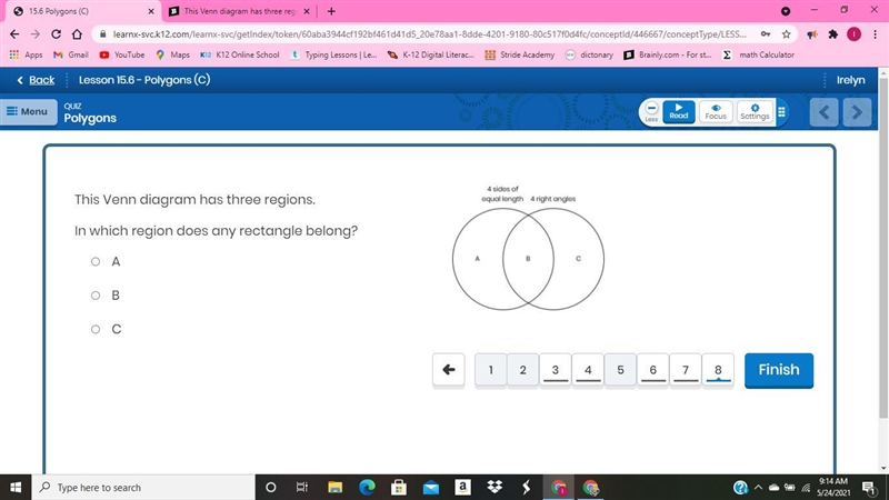 This Venn diagram has three regions. In which region does any rectangle belong? A-example-1